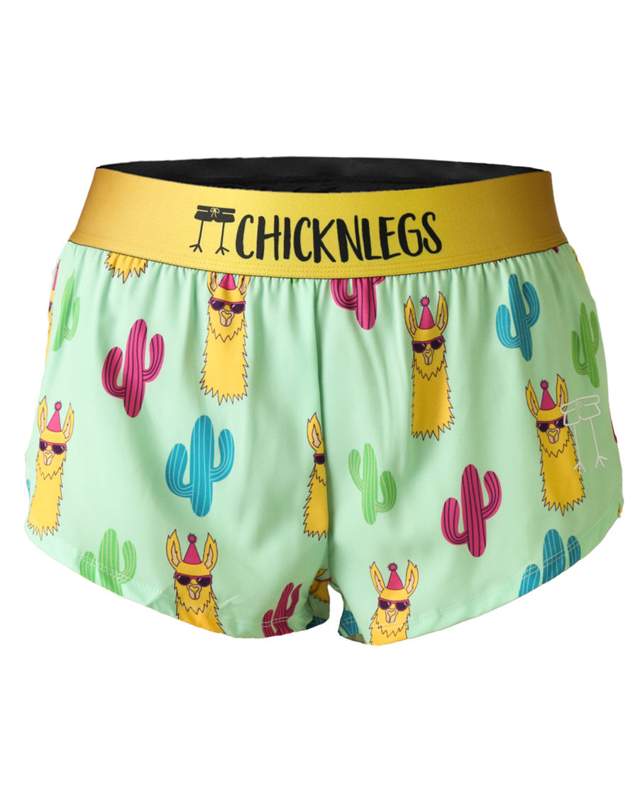 Women's Green Llamas 1.5" Split Shorts